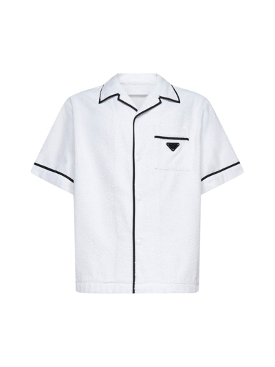 Shop Prada Logo Plaque Short Sleeved Shirt In White