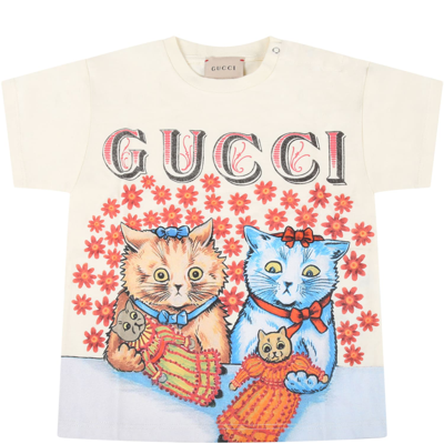 Shop Gucci Ivory T-shirt For Baby Girl With Logo