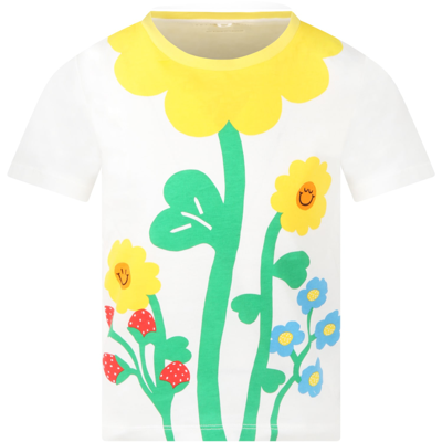 Shop Stella Mccartney White T-shirt For Girl With Colorful Flowers