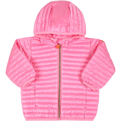 Shop Save The Duck Fuchsia Jacket For Baby Girl With Logo