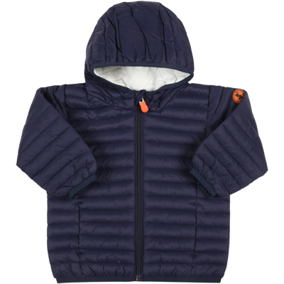 Shop Save The Duck Blue Jacket For Baby Boy With Logo
