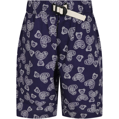 Shop Palm Angels Blue Short For Boy With Bears