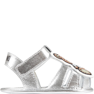 Shop Moschino Silver Sandals For Baby Girl With Teddy Bear