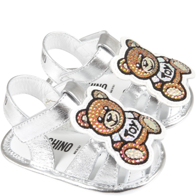 Shop Moschino Silver Sandals For Baby Girl With Teddy Bear