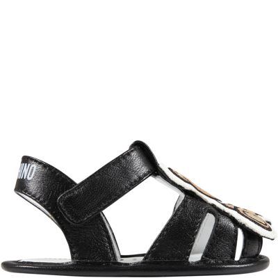 Shop Moschino Black Sandals For Babykids With Teddy Bear