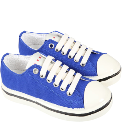 Shop Marni Blue Sneakers For Kids With Red Logo