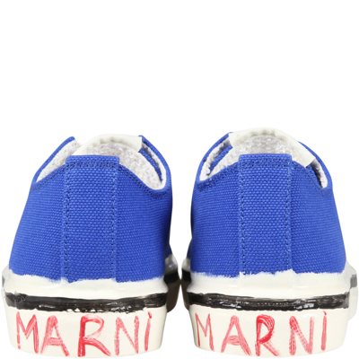 Shop Marni Blue Sneakers For Kids With Red Logo