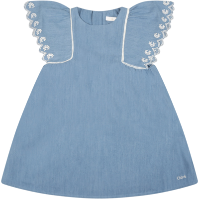 Shop Chloé Ligh-blue Dress For Baby Girl With Logo In Denim