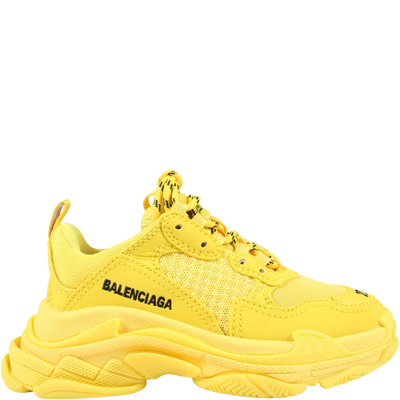 Shop Balenciaga Yellow Sneakers Triple S For Kids With Logo