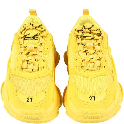 Shop Balenciaga Yellow Sneakers Triple S For Kids With Logo