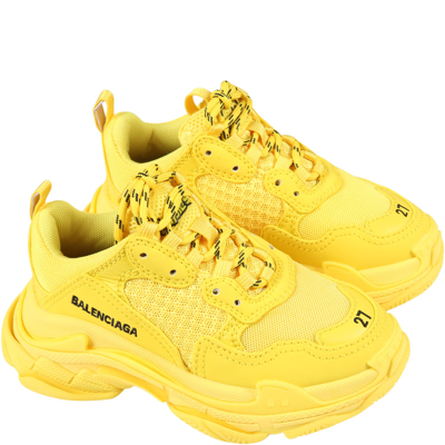 Shop Balenciaga Yellow Sneakers Triple S For Kids With Logo
