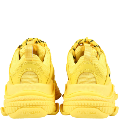 Shop Balenciaga Yellow Sneakers Triple S For Kids With Logo