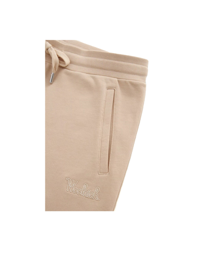 Shop Woolrich Trousers With Logo In Feather Beige
