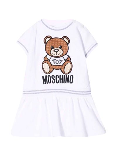 Shop Moschino Newborn White Dress In Bianco