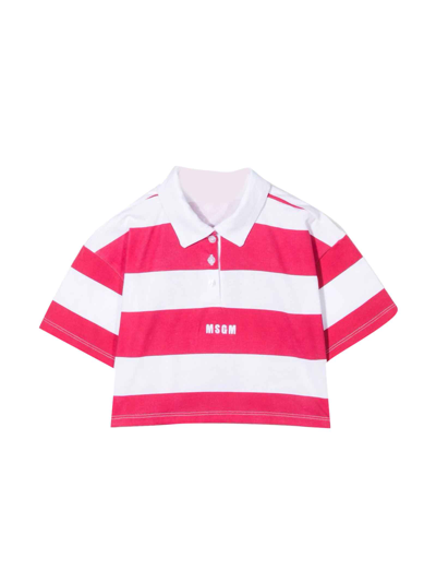 Shop Msgm White / Fuchsia Polo Shirt Teen Girl In Bianco/fucsia