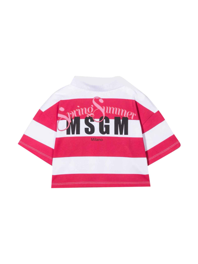Shop Msgm White / Fuchsia Polo Shirt Teen Girl In Bianco/fucsia