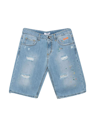Shop Msgm Blue Denim Bermuda Shorts Boy