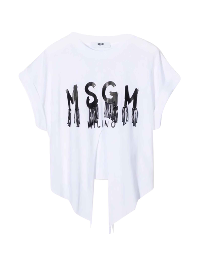 Shop Msgm White T-shirt Girl In Bianca