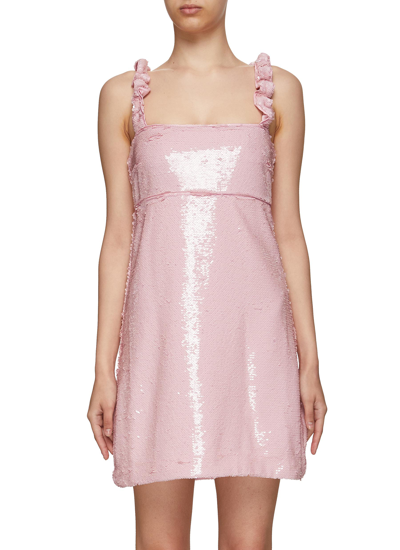 Shop Ganni Scrunchie Strap Sequins Mini Dress In Pink