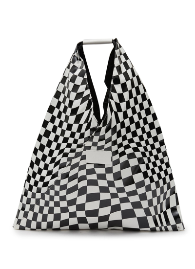 Shop Mm6 Maison Margiela Distorted Chess Print Classic Tote In Black,white