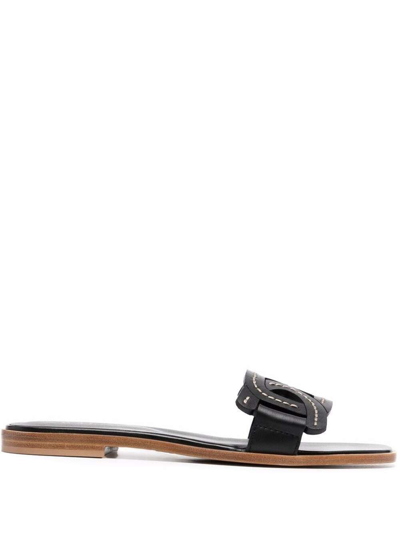 Shop Tod's Women's Leather Sandals With Chain-shaped  Detail In Black