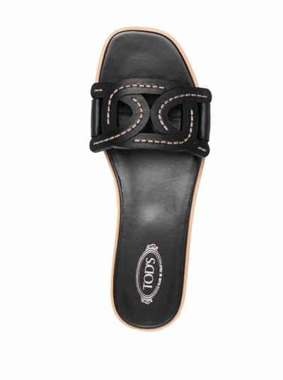 Shop Tod's Women's Leather Sandals With Chain-shaped  Detail In Black