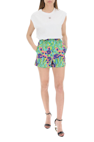 Shop Dolce & Gabbana 60s Print Gabardine Shorts In Green,blue,pink