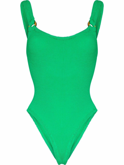 Hunza G Seersucker Texture Open-back Swimsuit In Green
