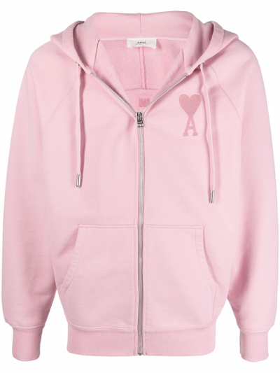 Shop Ami Alexandre Mattiussi Ami De Coeur Zipped Hoodie In Pink