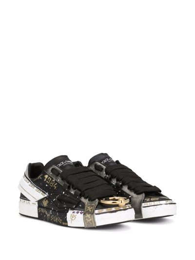 Shop Dolce & Gabbana Portofino Hand-painted Sneakers In Black