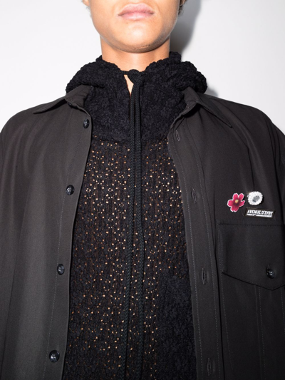Shop Song For The Mute Floral Open-knit Hoodie In Black