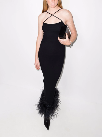 Shop 16arlington Arya Feather-trimmed Long Dress In Schwarz