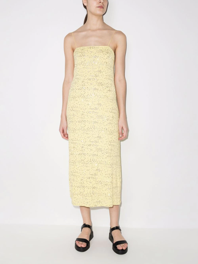 Shop Tibi Glitter-dots Jersey Slip Dress In Yellow