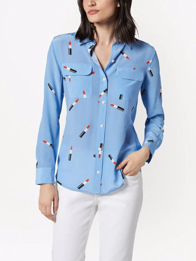 Shop Equipment Slim Lipstick-print Silk Shirt In Blue