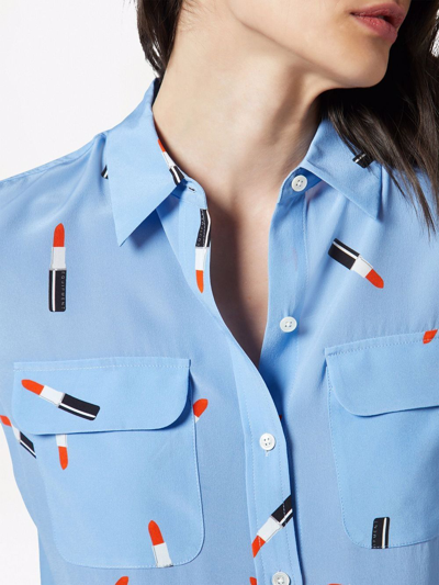 Shop Equipment Slim Lipstick-print Silk Shirt In Blue