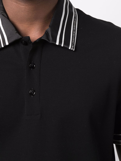 Shop Versace Striped-edge Polo Shirt In Schwarz