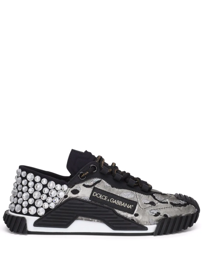Shop Dolce & Gabbana Crystal-embellished Lace-up Sneakers In Black