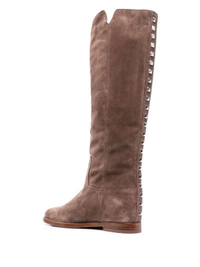 Shop Via Roma 15 Studded Suede Boots In Nude