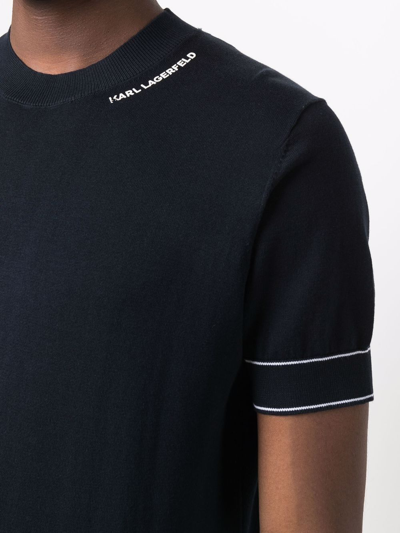 Shop Karl Lagerfeld Logo-print Knitted T-shirt In Blau