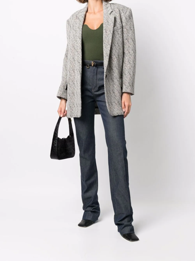 Saint Laurent Dark Blue High-waisted Bootcut Jeans In Blue