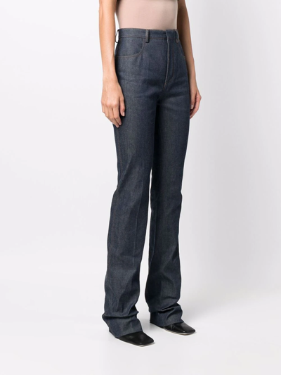 Saint Laurent Dark Blue High-waisted Bootcut Jeans In Blue