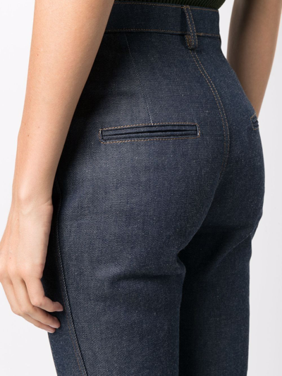 Saint Laurent Dark Blue High-waisted Bootcut Jeans In Blue