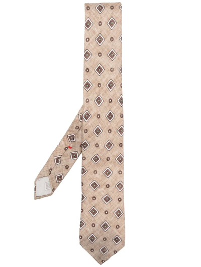 Shop Dell'oglio Embroidered-pattern Silk Tie In Nude