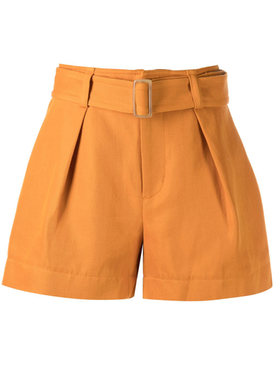 Shop Vince Belted Cotton-twill Tailored Shorts In Orange