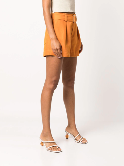 Shop Vince Belted Cotton-twill Tailored Shorts In Orange
