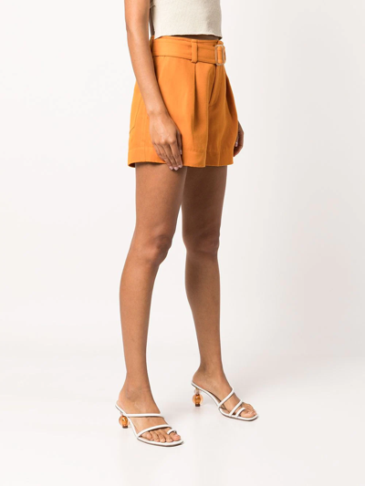 Vince Belted Cotton-twill Tailored Shorts In Orange