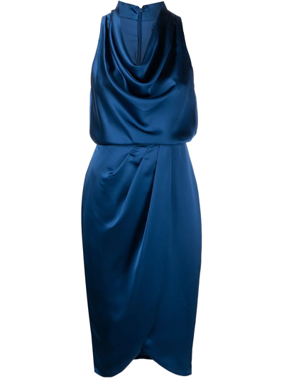 Shop Aidan Mattox Cowl-neck Sleeveless Midi Dress In Blau