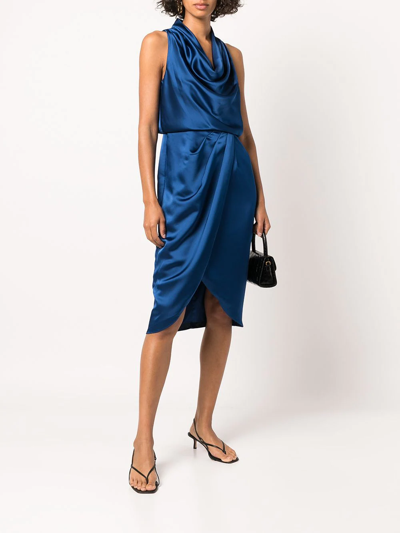 Shop Aidan Mattox Cowl-neck Sleeveless Midi Dress In Blau