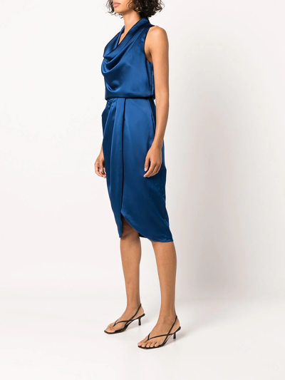 Shop Aidan Mattox Cowl-neck Sleeveless Midi Dress In Blau