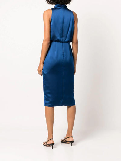 Shop Aidan Mattox Cowl-neck Sleeveless Midi Dress In Blau